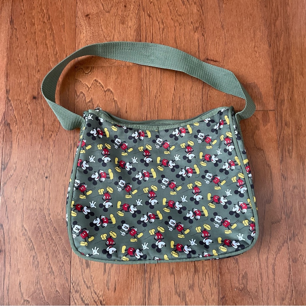 Mickey Mouse Olive Green Square Shoulder Bag Zip Closure Disney Parks Character - Picture 1 of 6